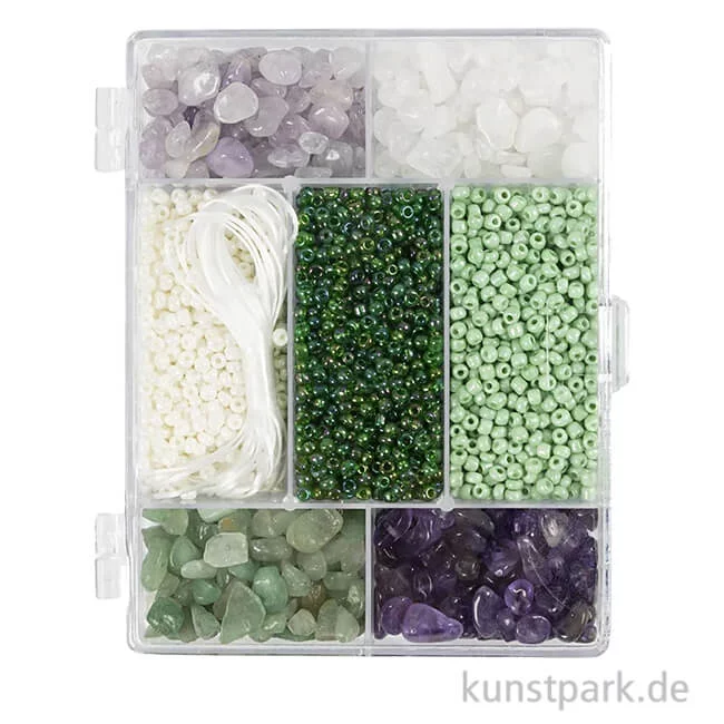 Artikelbild 1 des Artikels “Schmuckperlen Mix mit Zubehör, Kristalle, Grün, Lila, Weiß “