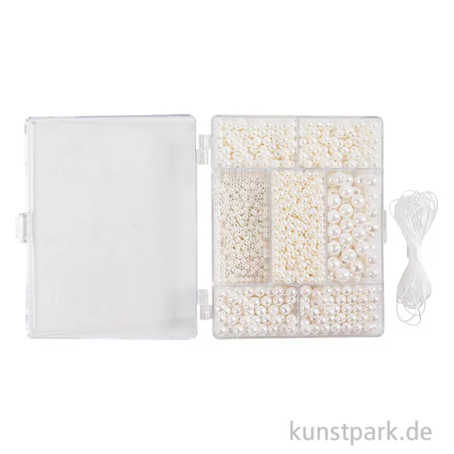 Artikelbild 1 des Artikels “Schmuckperlen Mix mit Zubehör, Wachsperlen Perlmuttweiß “