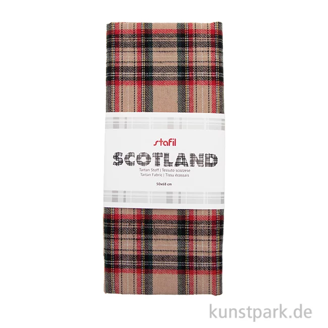 Artikelbild 1 des Artikels “Schottenkaro Tartan Stoff Zuschnitt - 50 x 68 cm Beige“