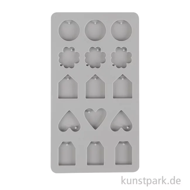 Artikelbild 1 des Artikels “Silikon Gießform - Mini Anhänger, 15 Motive, 14,5 x 26 x 1 cm “