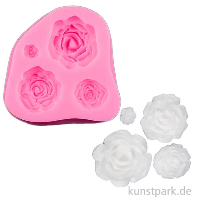 Artikelbild 1 des Artikels “Silikon Gießform - Rosen, 4 Motive, 6,7 x 7,5 x 1,6 cm “