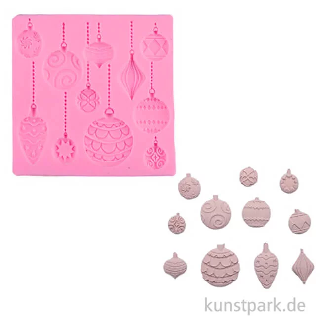 Artikelbild 1 des Artikels “Silikon Gießform - Weihnachtskugeln, 11 Motive, 10,5 x 10,5 x 1 cm “