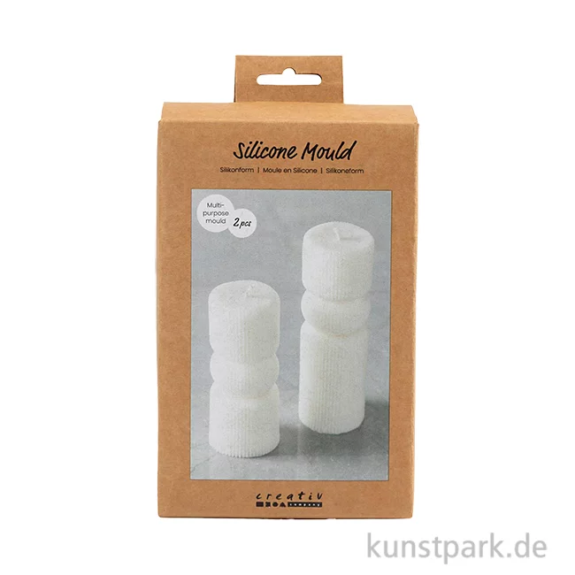 Artikelbild 1 des Artikels “Silikonform Kerze, Gerippte Zylinder mit Bogen, Höhe 11-14 cm, ø 4 cm “