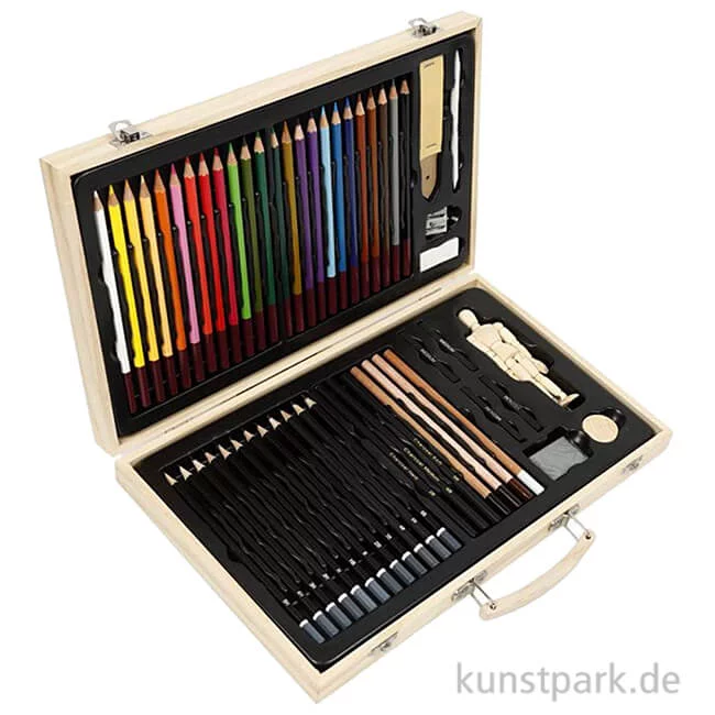Artikelbild 1 des Artikels “Skizzen-Starter-Set für Zeichner mit viel Zubehör im Holzkoffer “