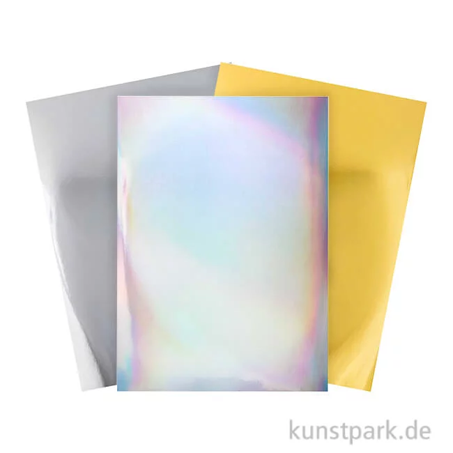 Artikelbild 1 des Artikels “Spiegelkarton Block - Gold, Silber & Holografisch, 21 x 29,5 cm “