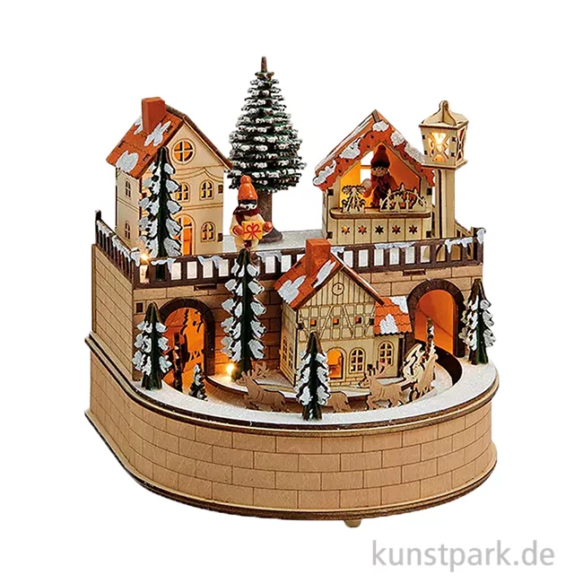Artikelbild 1 des Artikels “Spieluhr mit LED Beleuchtung, Holz, Weihnachtsdorf, 19 x 21 x 19 cm “