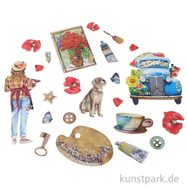 Artikelbild 1 des Artikels “Stamperia Ephemera Aufkleber - Sunflower Art Elements + Poppies “