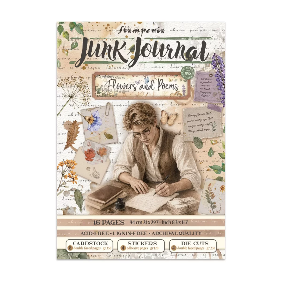 Artikelbild 1 des Artikels “Stamperia Junk Journal Set, 16 Blatt, A4 - Flowers and Poems “