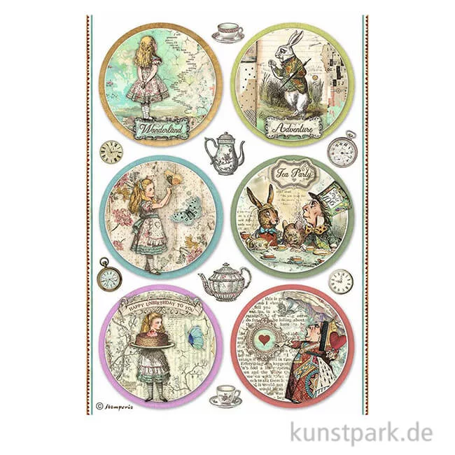 Artikelbild 1 des Artikels “Stamperia Reispapier - Alice Wonderland Rounds, DIN A4 “