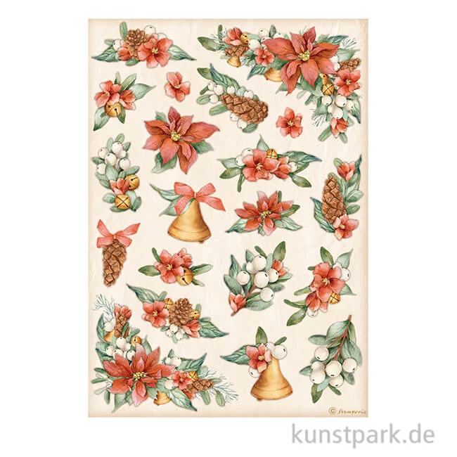 Artikelbild 1 des Artikels “Stamperia Reispapier - All Around Christmas Poinsettia Bells, DIN A4 “