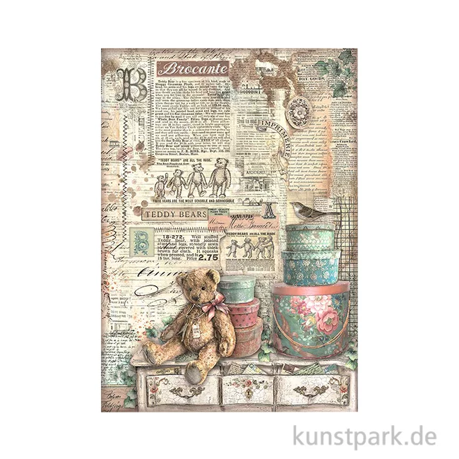 Artikelbild 1 des Artikels “Stamperia Reispapier - Brocante Antiques Teddy Bears, DIN A4 “