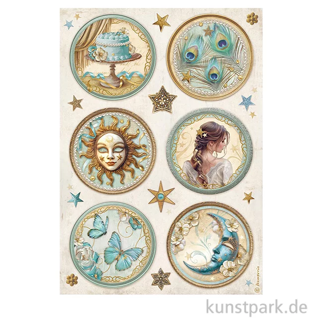 Artikelbild 1 des Artikels “Stamperia Reispapier - Masquerade 6 Rounds, DIN A4 “