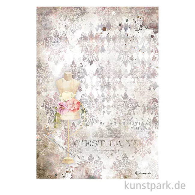 Artikelbild 1 des Artikels “Stamperia Reispapier - Romantic Threads Pink Mannequin DIN A4 “