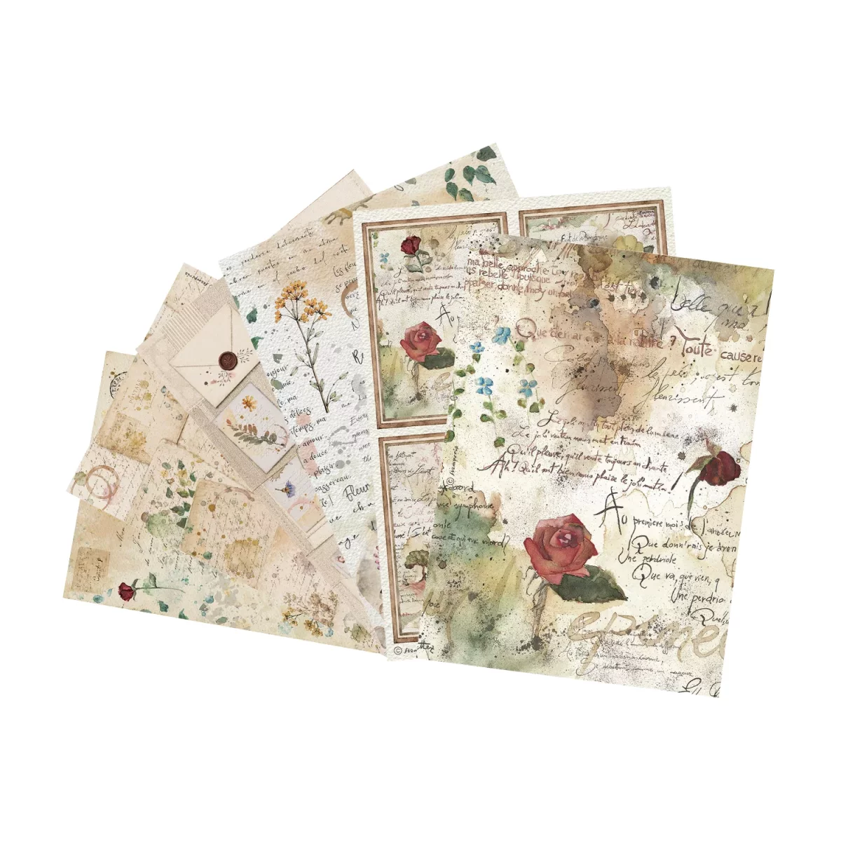 Artikelbild 1 des Artikels “Stamperia Reispapier Selection - Flowers and Poems, 6 Blatt, A4 “
