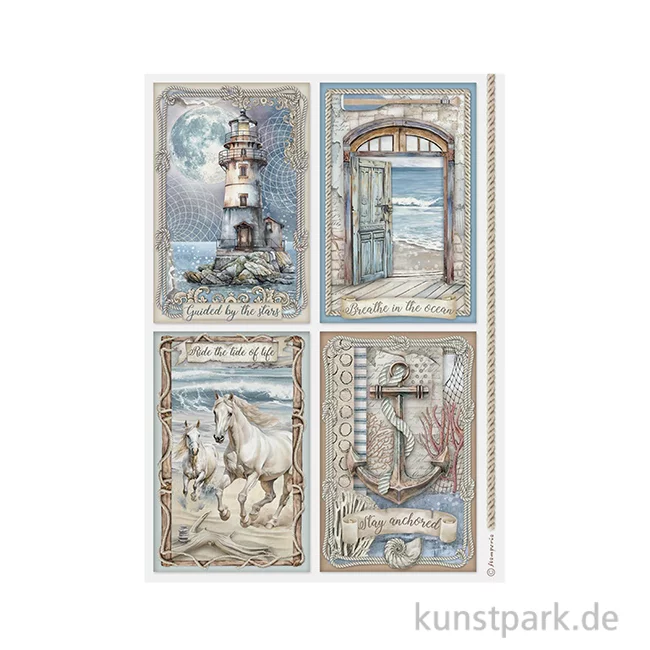 Artikelbild 1 des Artikels “Stamperia Reispapier - Silent Sea 4 Cards, DIN A4 “