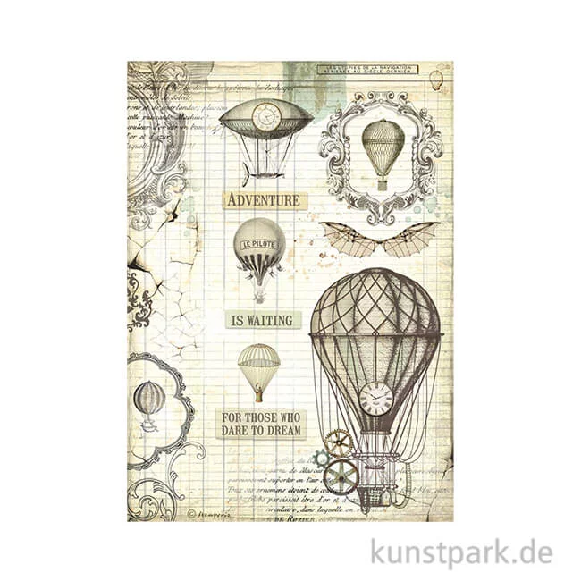 Artikelbild 1 des Artikels “Stamperia Reispapier - Voyages Fantastiques Balloon, DIN A4 “