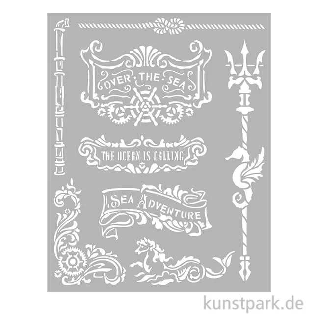 Artikelbild 1 des Artikels “Stamperia Schablone - Songs of the Sea Plates + Trident, 20 x 25 cm “