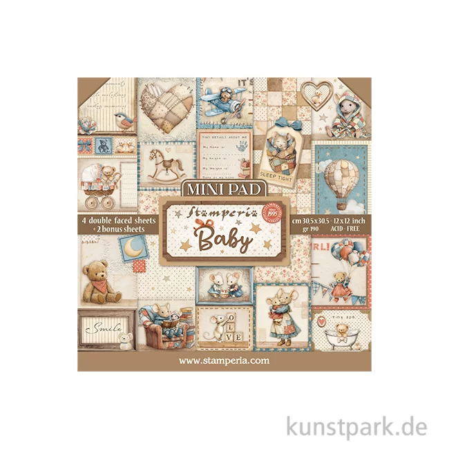 Artikelbild 1 des Artikels “Stamperia Scrapbooking Mini Pad - Baby, 6 Blatt, 20,3 x 20,3 cm “