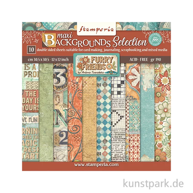 Artikelbild 1 des Artikels “Stamperia Scrapbooking Pad - Furry Friends Backgrounds, 30,5 x 30,5 cm “