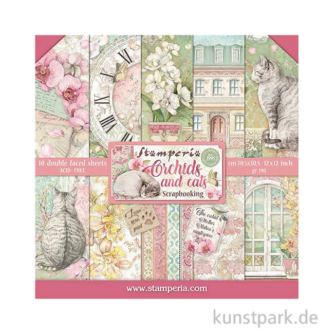 Artikelbild 1 des Artikels “Stamperia Scrapbooking Pad - Orchids and Cats, 30,5 x 30,5 cm, 10 Blatt “