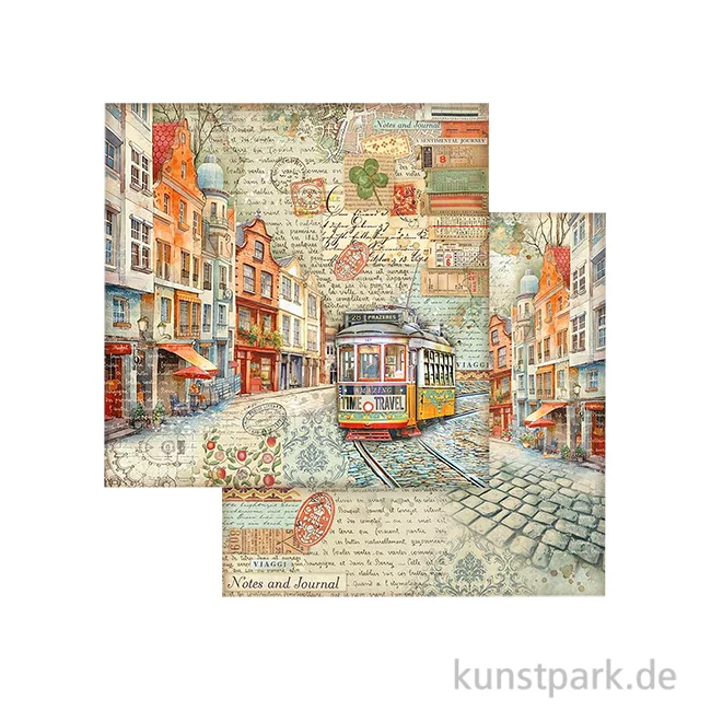 Artikelbild 1 des Artikels “Stamperia Scrappapier - Art of Travelling Tram, 30,5 x 30,5 cm “