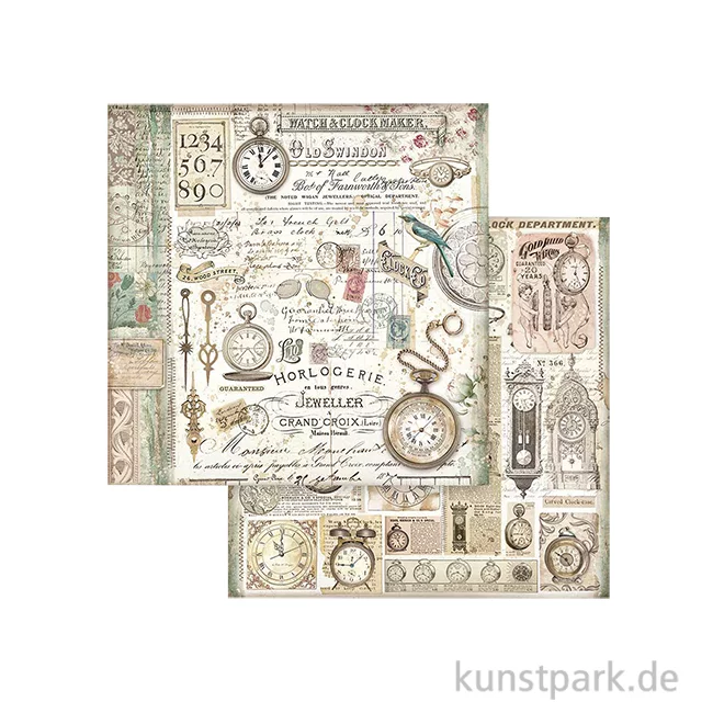 Artikelbild 1 des Artikels “Stamperia Scrappapier - Brocante Antiques Clocks, 30,5 x 30,5 cm “