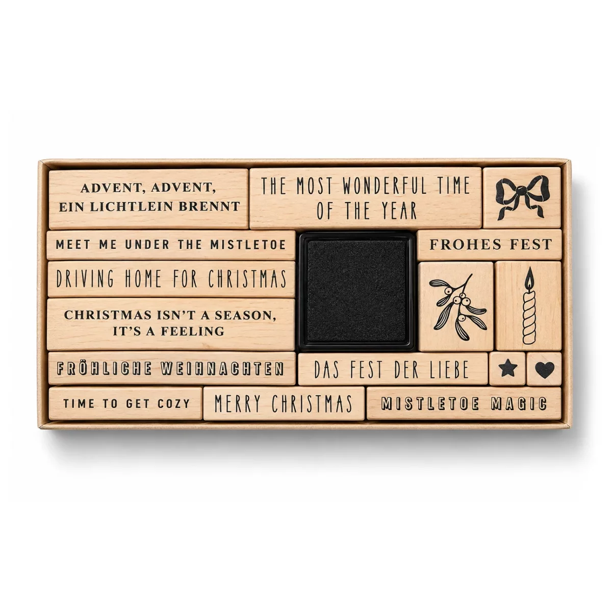 Artikelbild 1 des Artikels “Stempelset - Advent Advent, Typo, 16 Holzstempel + Stempelkissen “