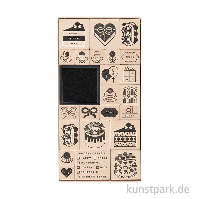Artikelbild 1 des Artikels “Stempelset - Eye Candy, Happy Birthday, 23 Holzstempel + Stempelkissen “