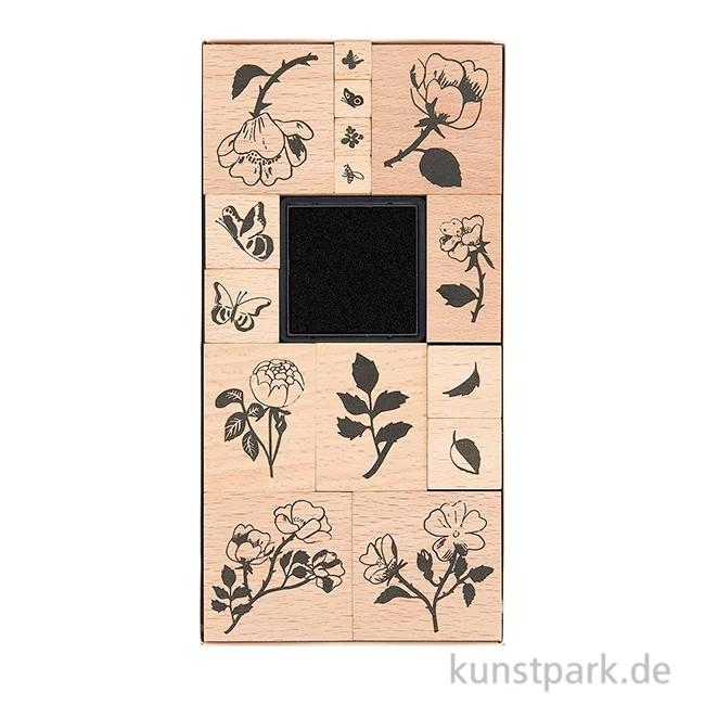 Artikelbild 1 des Artikels “Stempelset - La Vie en Rose, Roses, 15 Holzstempel + Stempelkissen “