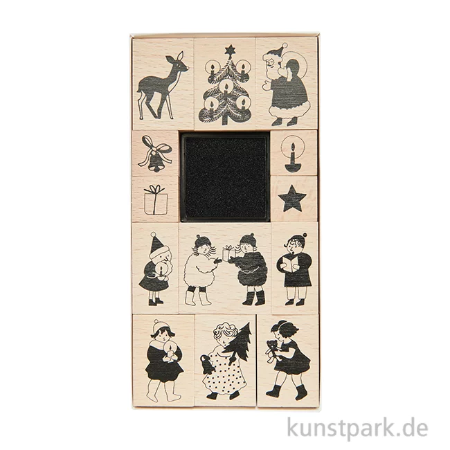 Artikelbild 1 des Artikels “Stempelset - Weihnachtskinder, 13 Holzstempel + Stempelkissen “