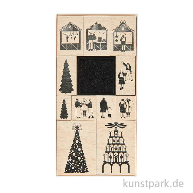 Artikelbild 1 des Artikels “Stempelset - Weihnachtsmarkt, 11 Holzstempel + Stempelkissen “