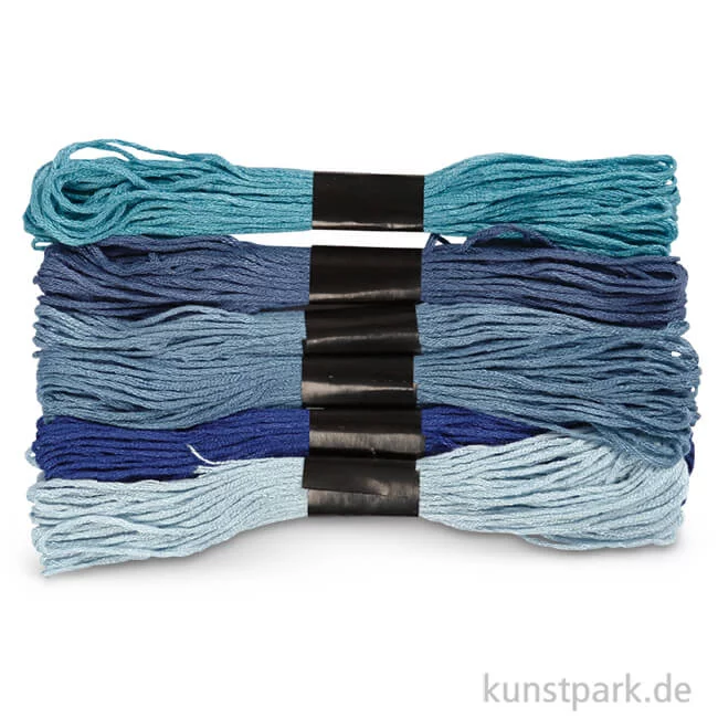 Artikelbild 1 des Artikels “Stickgarn - 1 mm, 6 Bündel sortiert, 12 g 8 m | Blautöne“