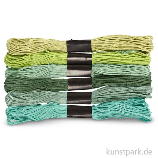Artikelbild 1 des Artikels “Stickgarn - 1 mm, 6 Bündel sortiert, 12 g 8 m | Grüntöne“