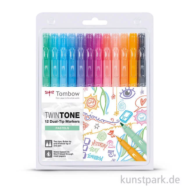 Artikelbild 1 des Artikels “Tombow Doppelfasermaler TwinTone, 12 Stifte Set - Pastellfarben “