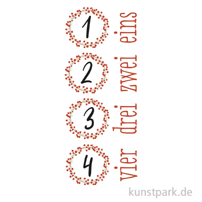 Artikelbild 1 des Artikels “Transferfolie Adventszahlen, 1-4, Rot, je 2,8-3,3 cm, 1 Bogen “
