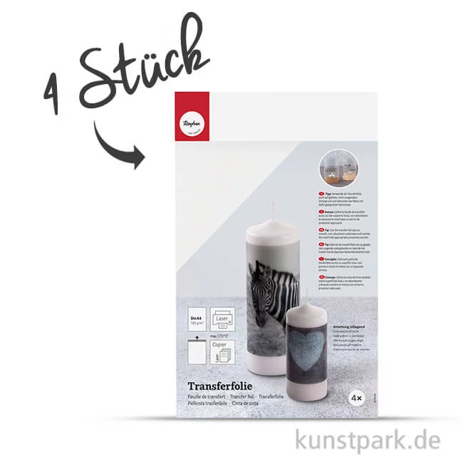 Artikelbild 1 des Artikels “Transferfolie für Kerzen + Glas, A4, 210 x 297 mm 4er Set“