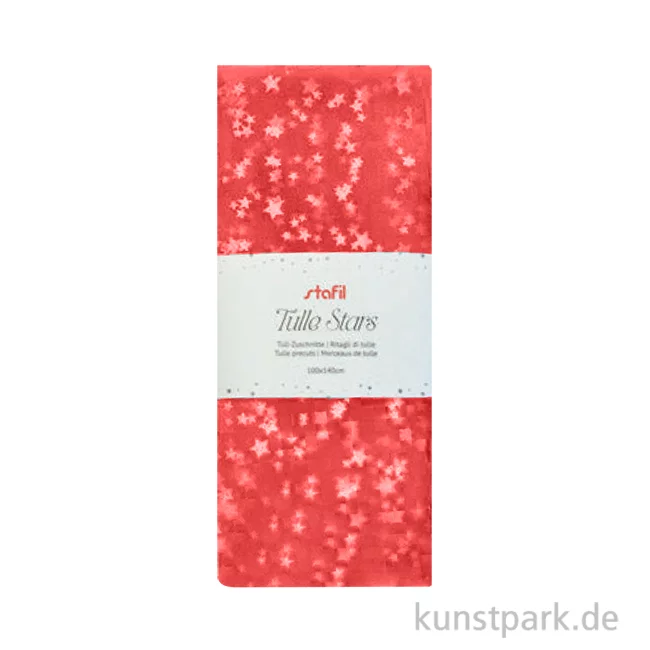 Artikelbild 1 des Artikels “Tüllstoff mit Silbersternchen, Rot, 1,4 x 1 Meter “
