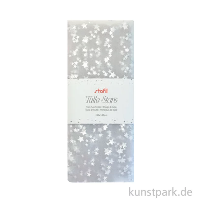 Artikelbild 1 des Artikels “Tüllstoff mit Silbersternchen, Weiß, 1,4 x 1 Meter “