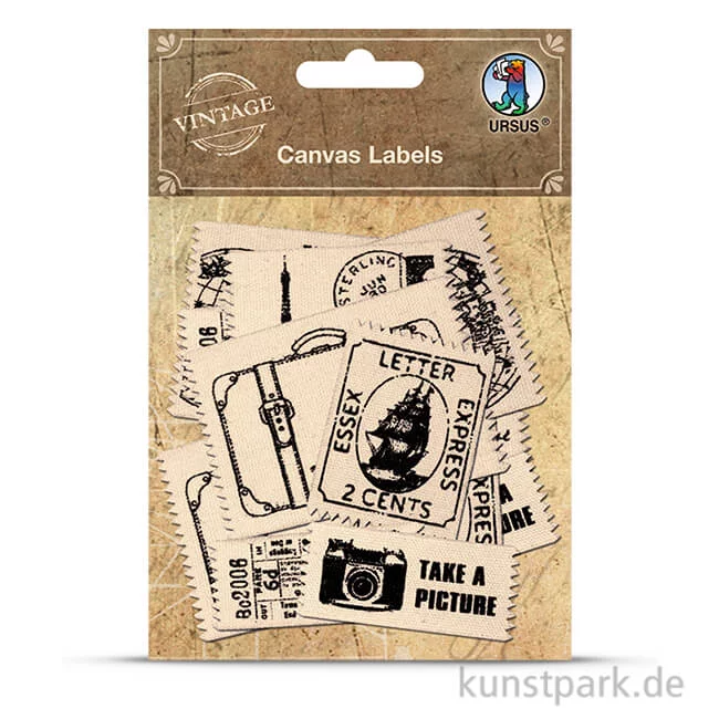 Artikelbild 1 des Artikels “Vintage Canvas Label - Briefmarke, 12 Stück sortiert “