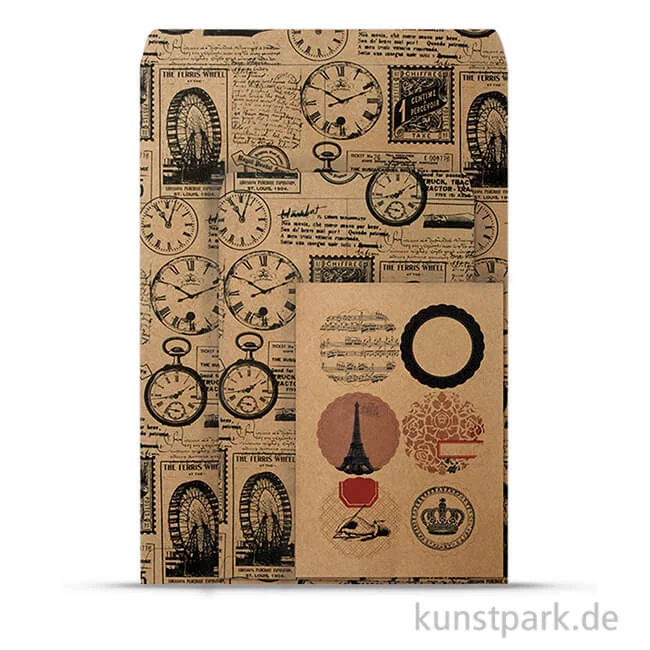 Artikelbild 1 des Artikels “Vintage Tüten-Set - Time aus Kraftpapier, 10,5 - 21 cm, 6 Stück sortiert “