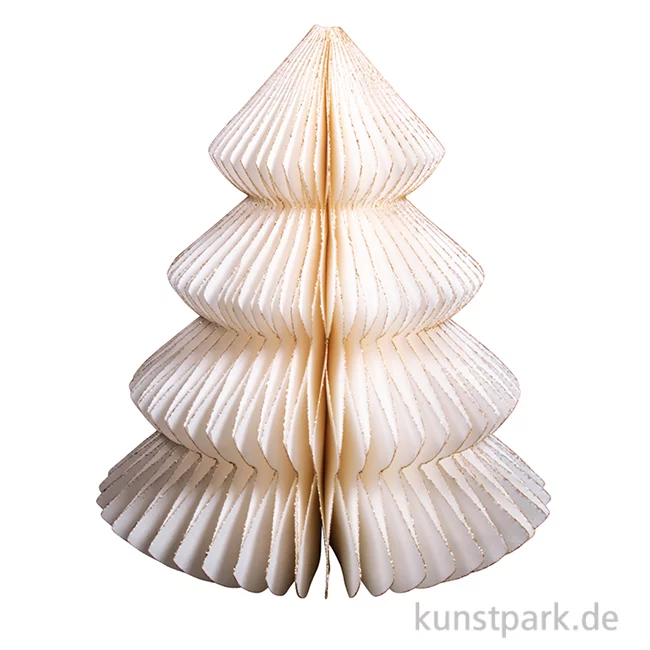 Artikelbild 1 des Artikels “Wabenpapier Ornament Baum klein, Creme mit Goldkante und Hänger “