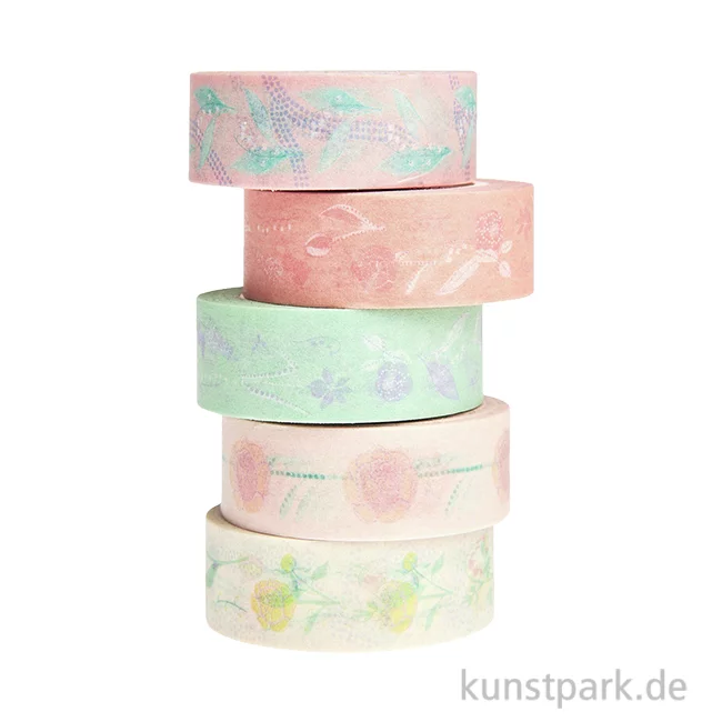 Artikelbild 1 des Artikels “Washi Tape Set - Blumen, Pastell, 5 Stück, je 10 m “