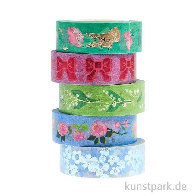 Artikelbild 1 des Artikels “Washi Tape Set - La Vie en Rose, Grün Blau, 5 Stück, je 10 m “