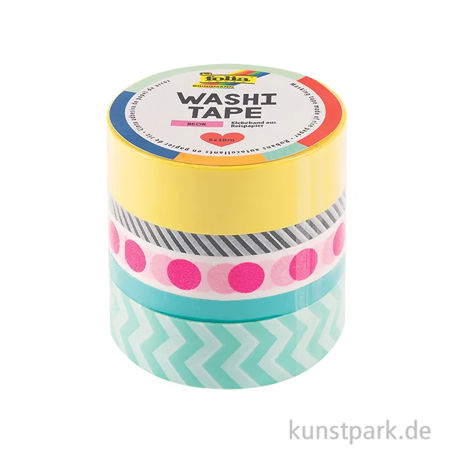 Artikelbild 1 des Artikels “Washi-Tape Set - NEON Pink Bunt, 5 Rollen, je 10 m “