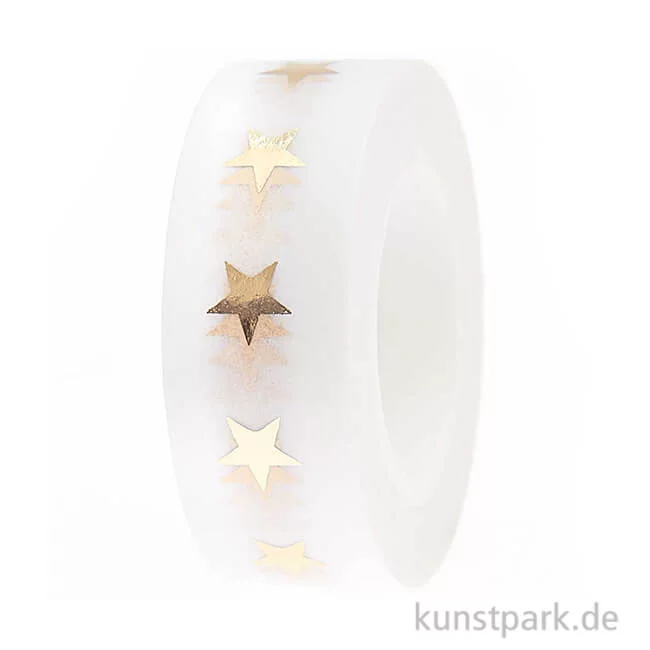 Artikelbild 1 des Artikels “Washi Tape - Sterne, Natur / Gold, 15 mm, 10 m Rolle “