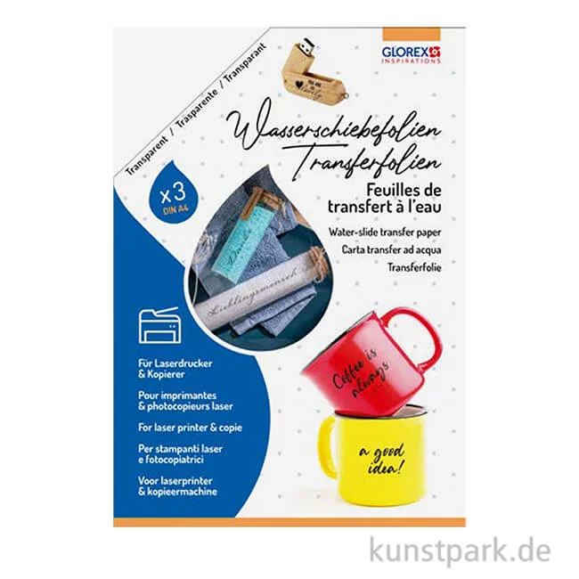 Artikelbild 1 des Artikels “Wasserschiebefolie für Laserdrucker und Kopierer, A4, 3 Stück “