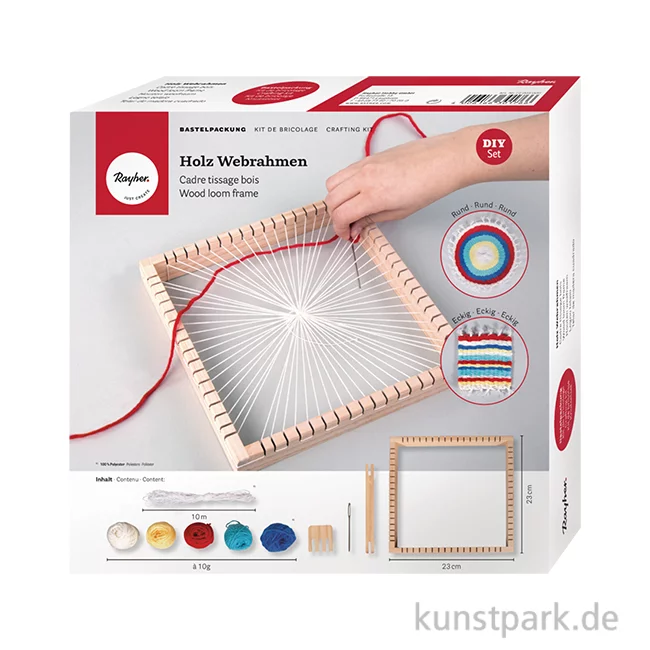 Artikelbild 1 des Artikels “Webset mit Holz Webrahmen + Zubehör, 23 x 23 cm, Webbreite 18 cm “