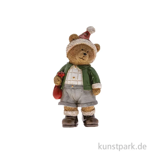 Artikelbild 1 des Artikels “Weihnachtsbär mit Sack, Keramik, Grün-Blau-Rot, 6,8 x 5 x 14,2 cm “
