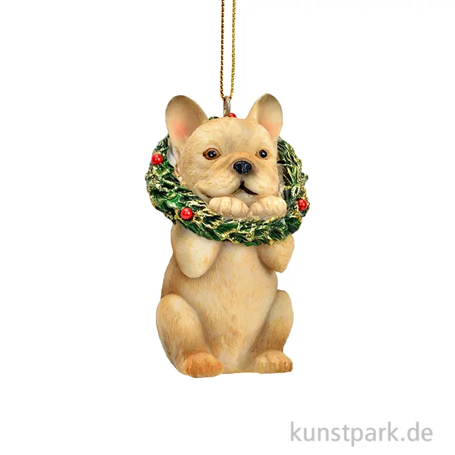 Artikelbild 1 des Artikels “Weihnachtshänger Hund mit Kranz aus Poly, Beige / Grün, 4 x 7 x 3 cm “