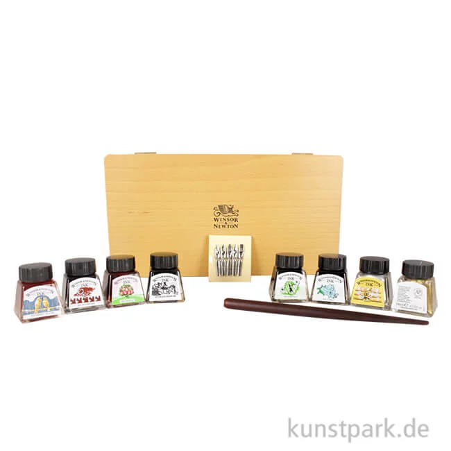 Artikelbild 1 des Artikels “Winsor & Newton CALLIGRAPHY Holzkasten Set, 8 x 14 ml + Zubehör “